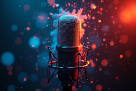 microphone with colorful light splashes pzinwsillvabjkbc